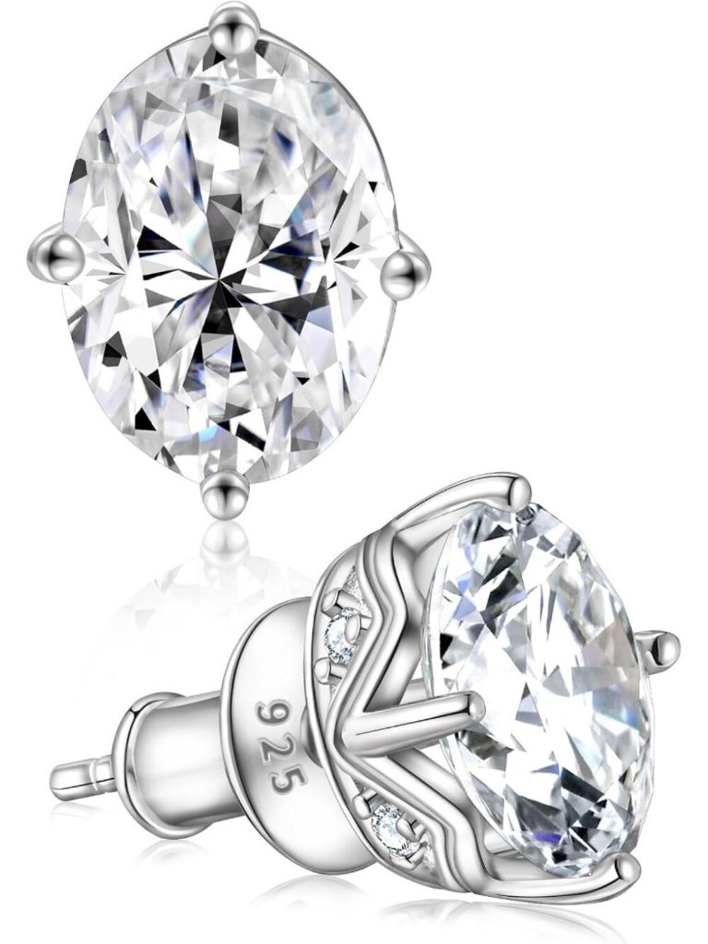 Elegant 925 Silver Moissanite Stud Earrings - 2-3 Carats, Square/Pear/Oval